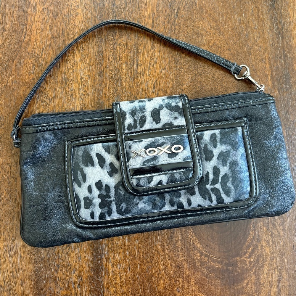 Y2K XOXO Black & Gray Cheetah Print Wristlet Wallet Clutch Faux Leather - Picture 1 of 10